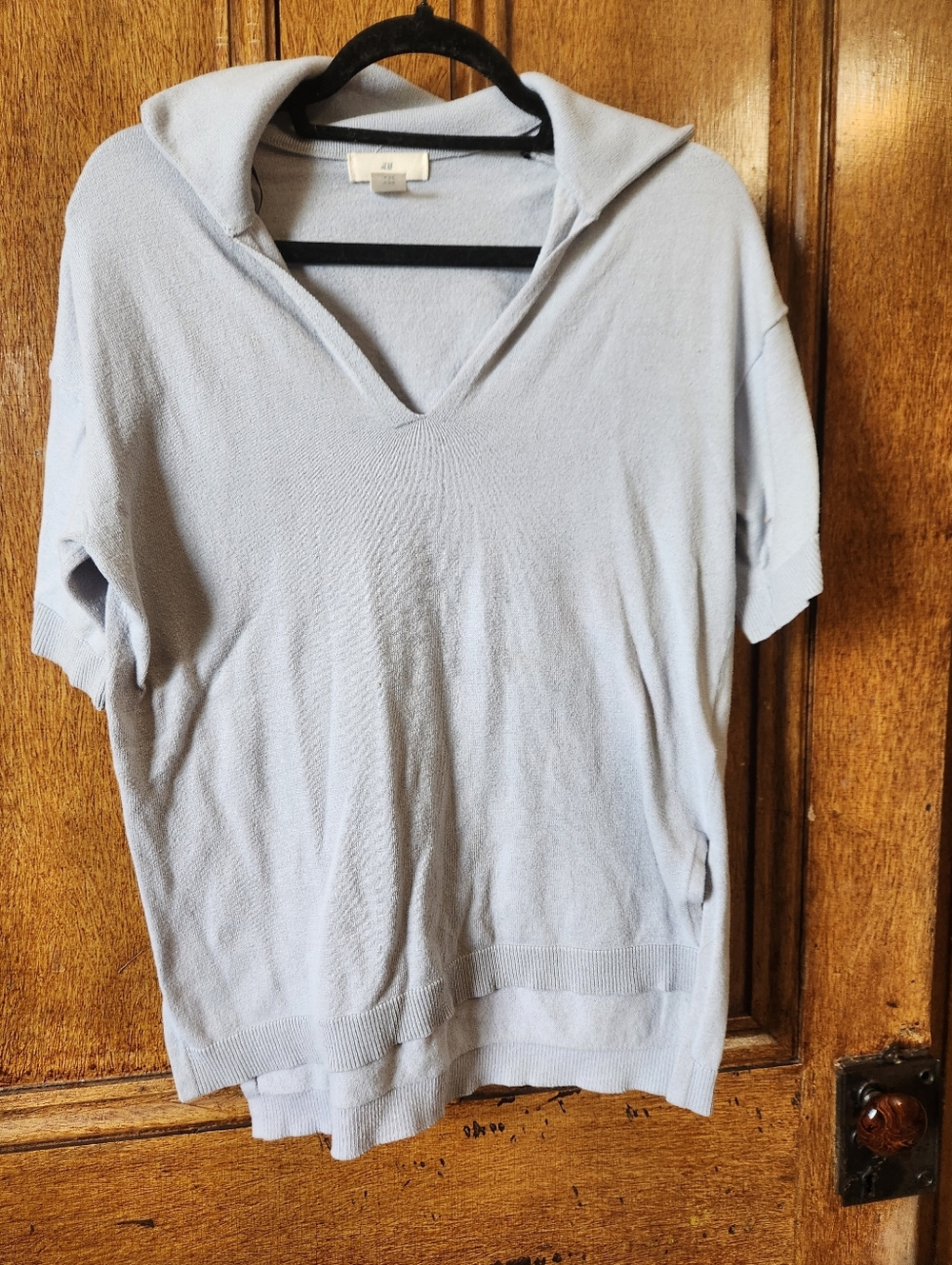 Light Blue Short-Sleeve V-Neck Collared Shirt